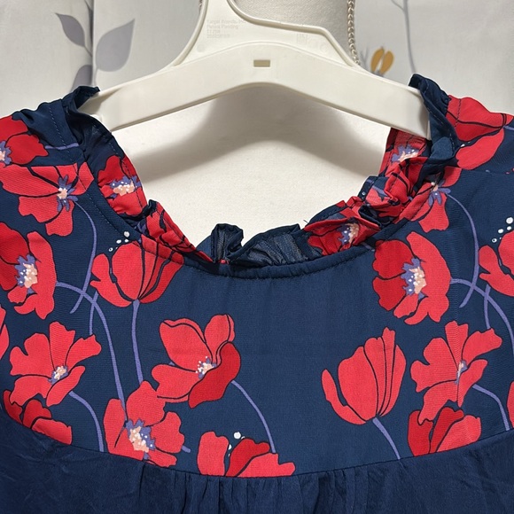 Floral Navy and Red Women's Top - Picture 4 of 5